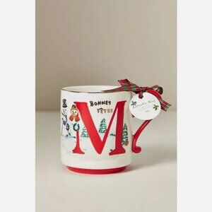 LAST ONE New Anthropologie Nathalie Lete Stoneware Holiday Monogram Mug Letter M